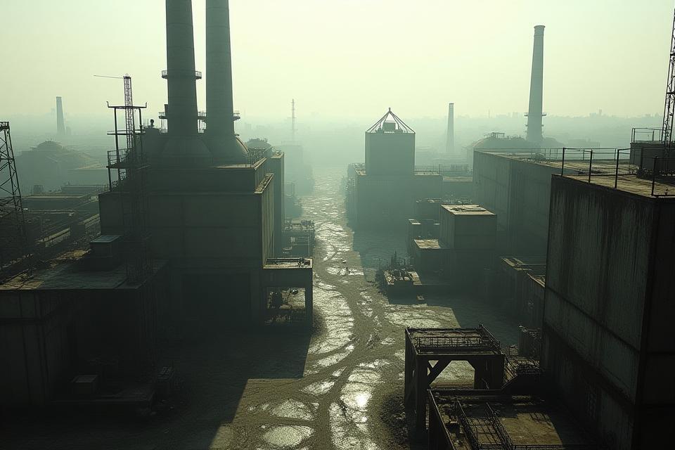 Gritty industrial area, suitable for action or dramatic scenes
