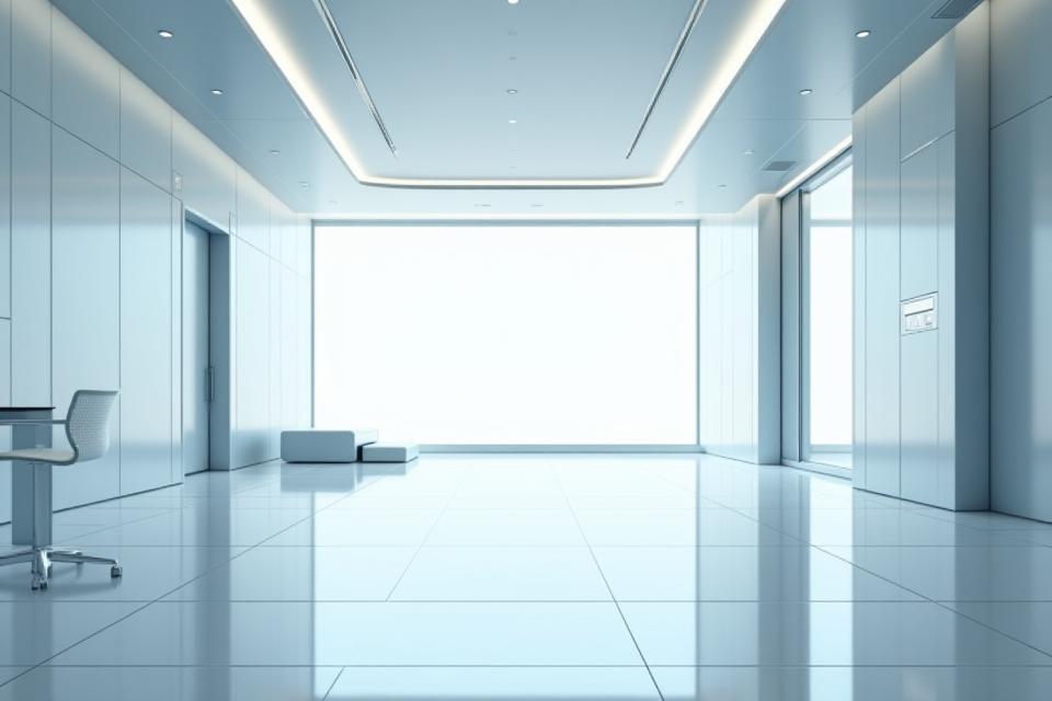 Sleek modern interior space, perfect for corporate or sci-fi settings